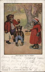 Busy Bears Off to School - Anthropomorphic Bear Family Postcard Postcard Postcard