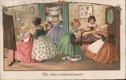 Girls Trying on Hats: A Charming Vintage Scene Paula Ebner Postcard Postcard Postcard