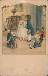 Children's Kiss, Watched by Toys, Vintage Illustration Postcard Paula Ebner Postcard Postcard