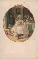 Young Girl Reading in Victorian Era Room with Cat Children Paul Blom Postcard Postcard Postcard