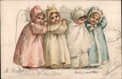 Four Children in Nightgowns with Christmas Greeting Postcard Postcard Postcard