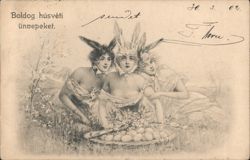 Three Women in Bunny Costumes with Easter Eggs Postcard Postcard Postcard