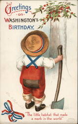 Boy with Hatchet, Washington's Birthday Greeting Postcard Postcard Postcard