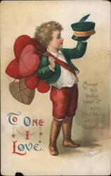 Boy with Valentine Hearts and Hat Postcard