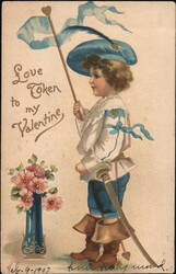 Boy with Love Token Banner, Valentine's Day Greeting Women Postcard Postcard Postcard