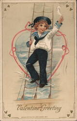 Sailor Boy Climbing Mast, Valentine Greeting Children Postcard Postcard Postcard