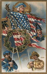 Patriotic Decoration Day Postcard with US Military Figures and Flag Memorial Day Postcard Postcard