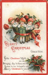 Four Little Christmas Waits with Trumpet and Horn Children Postcard Postcard Postcard