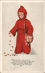 Valentine Cupid in Red Robe Scattering Hearts Children Postcard Postcard Postcard