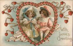 Two Girls in Heart, Valentine's Day Greeting Children Ellen Clapsaddle Postcard Postcard Postcard