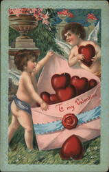 Cupids Delivering Valentine Hearts Postcard