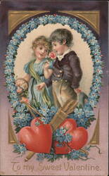 Sweet Valentine Children with Forget-Me-Nots and Hearts Postcard Postcard Postcard