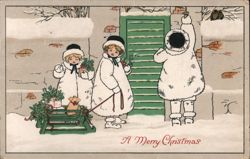 Three Children in White Winter Coats Delivering Christmas Gifts Pauli Ebner Postcard Postcard Postcard