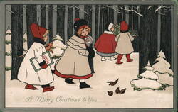 Children in Winter Forest, Christmas Greeting Pauli Ebner Postcard Postcard Postcard