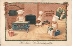 Cherubic Bakers Prepare Christmas Treats Postcard