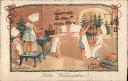 Cherubic Christmas Bakery: Children with Gifts and Treats Postcard