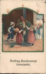 Christmas Mrs. Claus Giving Gifts to Children Postcard