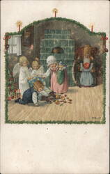 Christmas Eve Scene: Children, Angels, and Santa by the Fireplace Santa Claus Pauli Ebner Postcard Postcard Postcard