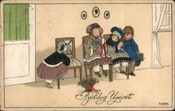 Children Waiting for the New Year, P. Ebner Illustration Pauli Ebner Postcard Postcard Postcard