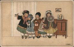 Children in Winter Coats Ringing Doorbell Pauli Ebner Postcard Postcard Postcard