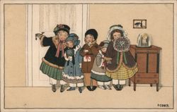 Children Arriving with Gifts, Vintage Illustration Pauli Ebner Postcard Postcard Postcard