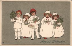 Five Children in White Robes Holding Christmas Decorations Pauli Ebner Postcard Postcard Postcard