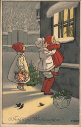 Children Gazing at Christmas Tree Through Window Pauli Ebner Postcard Postcard Postcard