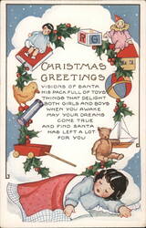 Christmas Dreams: Sleeping Child Awaits Santa's Toys Children Postcard Postcard Postcard