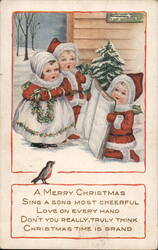 Three Children Singing Christmas Carols Postcard Postcard Postcard