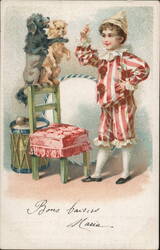 Child Clown with Dogs Performing Trick, French Postcard Circus Postcard Postcard