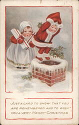 Children Delivering Christmas Gifts via Chimney Postcard Postcard Postcard