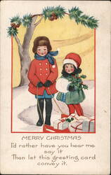 Children with Sled and Gifts, Merry Christmas Greeting Postcard Postcard Postcard