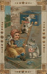 Kitten Mail Delivery: Girl with Forget-Me-Nots and Cats Postcard