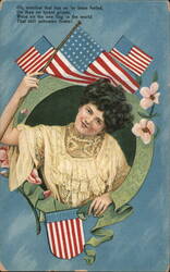 Patriotic Woman Waving American Flags Postcard