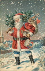 Santa Claus with Christmas Tree and Toys Postcard