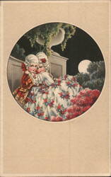 Romantic Couple in 18th Century Attire Under the Moonlight Postcard