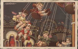 Children on a Swing Ride at a Carnival Artist Signed A. Bertiglia Postcard Postcard Postcard