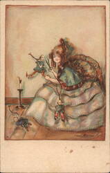 Girl with Dolls, Antique Postcard by Louise Morrison Postcard Postcard