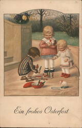 Three Children Playing with Easter Toys With Children Paula Bimler Postcard Postcard Postcard