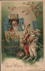 Easter Bunnies Visit Santa in Giant Egg Postcard