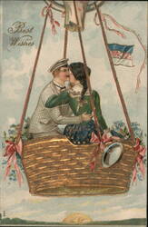 Couple Kissing in Hot Air Balloon Basket Postcard