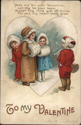 Three Children in Winter Clothes, Valentine's Day Greeting Ellen Clapsaddle Postcard Postcard Postcard