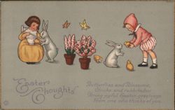 Easter Thoughts: Children with Bunnies, Chicks, and Flowers With Children Postcard Postcard Postcard