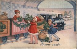 Children with Horseshoes and Clover, Bonne Année, New Year Postcard Postcard Postcard