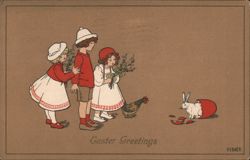 Three Children, Easter Bunny, and Broken Egg Postcard