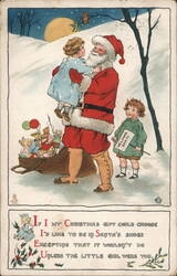 Santa Claus Holding Little Girl, Boy with Welcome Sign Postcard Postcard Postcard