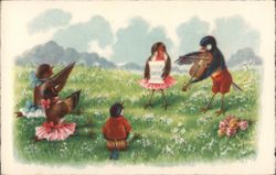 Whimsical Bird Band Concert in a Meadow Birds Postcard Postcard Postcard