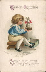 Boy with Easter Bunny Figurine With Children Ellen Clapsaddle Postcard Postcard Postcard