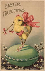 Fluffy Chick in Pink on Easter Egg With Chicks Postcard Postcard Postcard