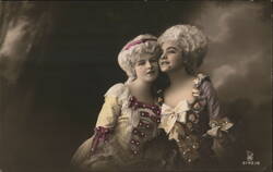 Two Women in Rococo Costumes Postcard Postcard Postcard